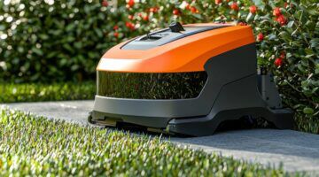 robotgrasmaaier in de achtertuin op een zonnige dag