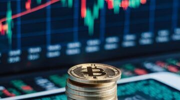 Een stapel crypto en de koersen van een paar aandelen.