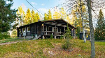 De buitenzijde van de Finse blokhutvilla.