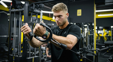 Een man die aan het sporten is in de sportschool.