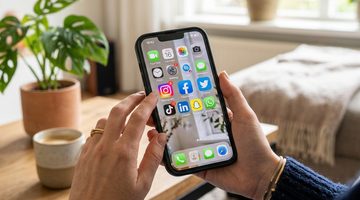 Een iPhone met sociale media waar mogelijk een maximale schermtijd voor komt.