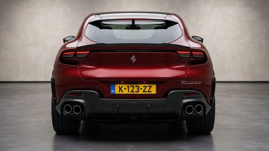 Een Ferrari met rode achterlichten.