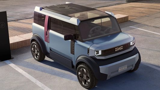 De voorzijde van de mini-EV van Dacia.