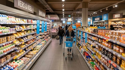 Supermarkt met a-merken en budgetmerken