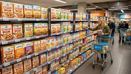 Een schap met producten van A-merken.