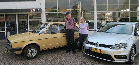 Illustratie voor: Broer en zus ruilen 38 jaar oude VW golf in met slechts 18.000 KM op de teller