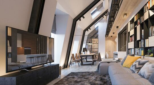 Illustratie voor: Droomhuis materiaal: grote, open ruimtes en natuurlijke materialen