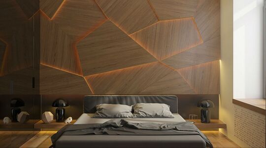 Illustratie voor: Houten wand achter het bed is de upgrade voor je slaapkamer