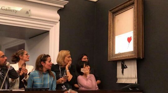 Banksy zelfvernietigend schilderij MAN MAN