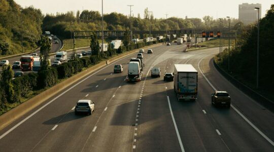 Snelweg in Antwerpen, waar het wegdek voorzien is van groeven