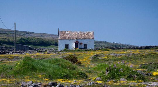 Huisje op een eiland in Ierland