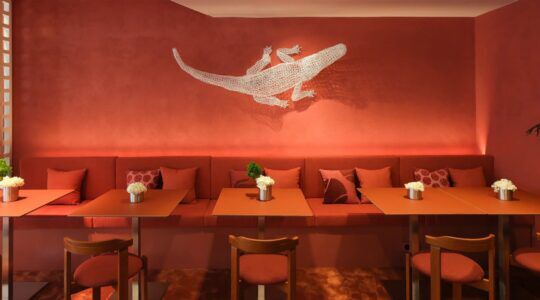 De binnenzijde van het café van Lacoste.