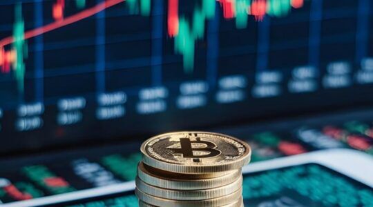 Een stapel crypto en de koersen van een paar aandelen.