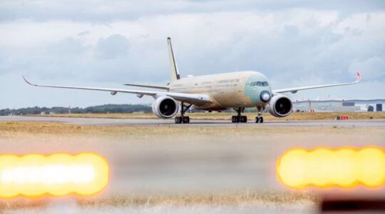 De Airbus van Qantas Airlines waarmee de testvlucht werd gedaan.
