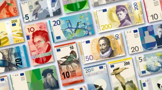 De potentiële nieuwe eurobiljetten.