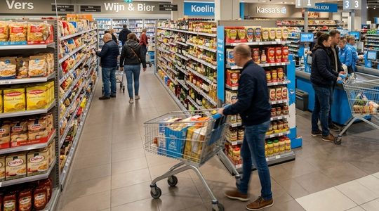 Een supermarkt in Nederland, waar krimpflatie te bespeuren valt.