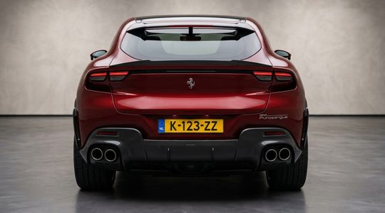 Een Ferrari met rode achterlichten.